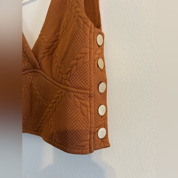 Maeve Anthropologie Pecan Brown Textured Cropped Vest Top XS - Picture 8 of 8